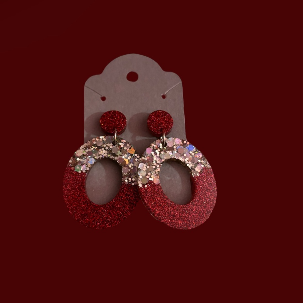 Red and silver sparkly earrings